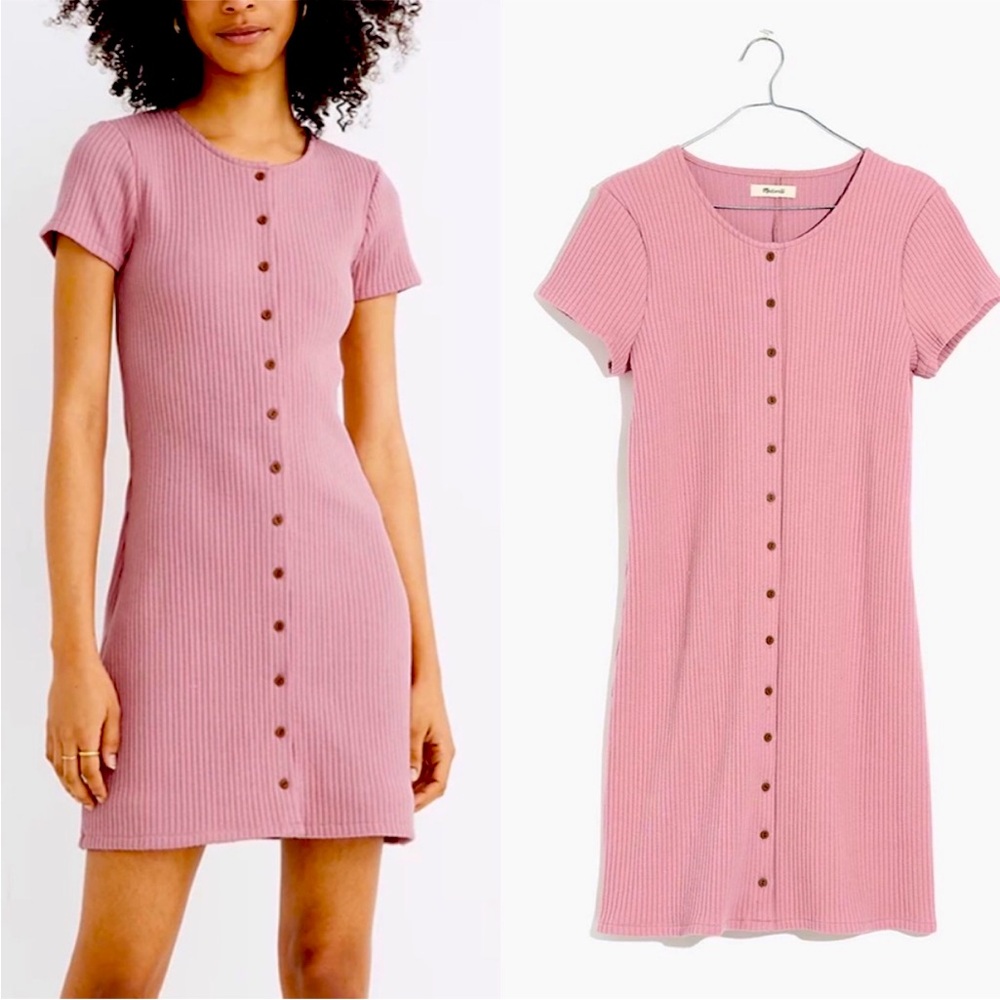 Madewell Ribbed Pink Mini Sweater Dress Size Large EUC
